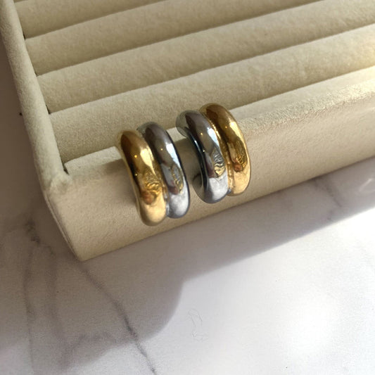 ARRACADAS DOBLES BICOLOR ACERO