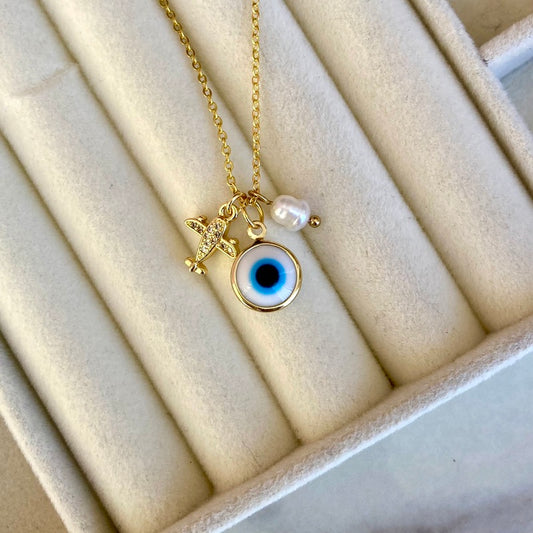 CADENA AVION OJO Y PERLA